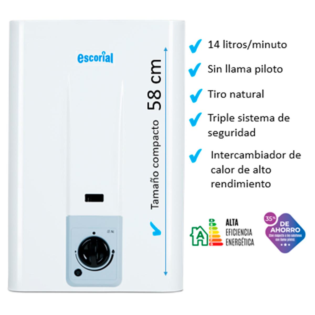 Calefon A Gas Natural 14L Escorial CE-14LBN Blanco